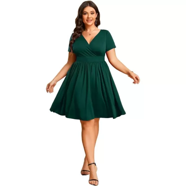 EverPretty Womens Plus Size Causal V Neck Short Sleeves ALine Summer Mini Dresses 01791PZDark Green