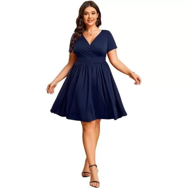 EverPretty Womens Plus Size Causal V Neck Short Sleeves ALine Summer Mini Dresses 01791PZNavy Blue