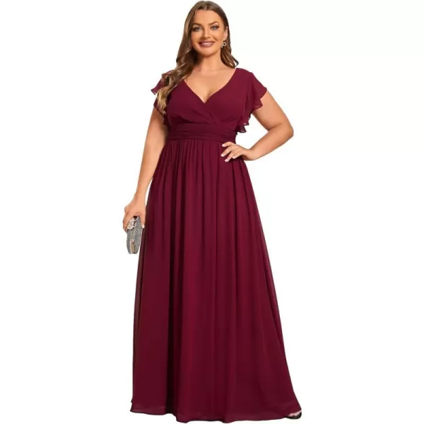 EverPretty Womens Plus Size Chiffon Ruffled Sleeves Back Cutout Bridesmaid Dresses 01819DABurgundy