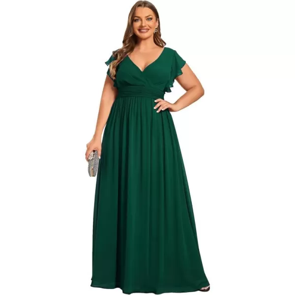 EverPretty Womens Plus Size Chiffon Ruffled Sleeves Back Cutout Bridesmaid Dresses 01819DADeep Green