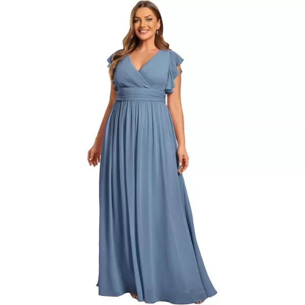 EverPretty Womens Plus Size Chiffon Ruffled Sleeves Back Cutout Bridesmaid Dresses 01819DADusty Navy