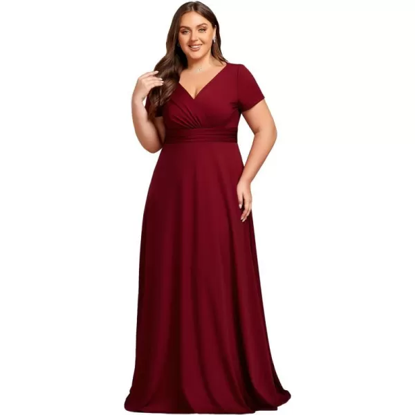 EverPretty Womens Plus Size Generous Ruched V Neck Short Sleeves Long A Line Formal Evening Dress 01730DABurgundy