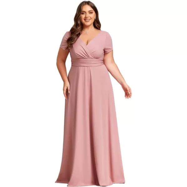 EverPretty Womens Plus Size Generous Ruched V Neck Short Sleeves Long A Line Formal Evening Dress 01730DADusty Rose