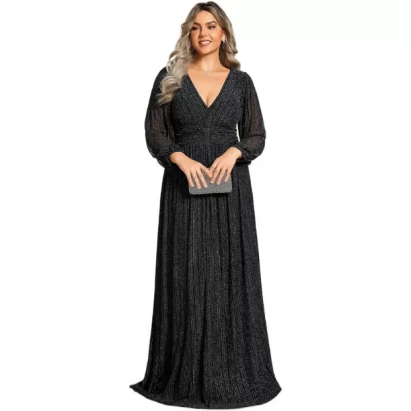 EverPretty Womens Plus Size Glitter Pleated Long Sleeve Evening Dresses 01961DABlack