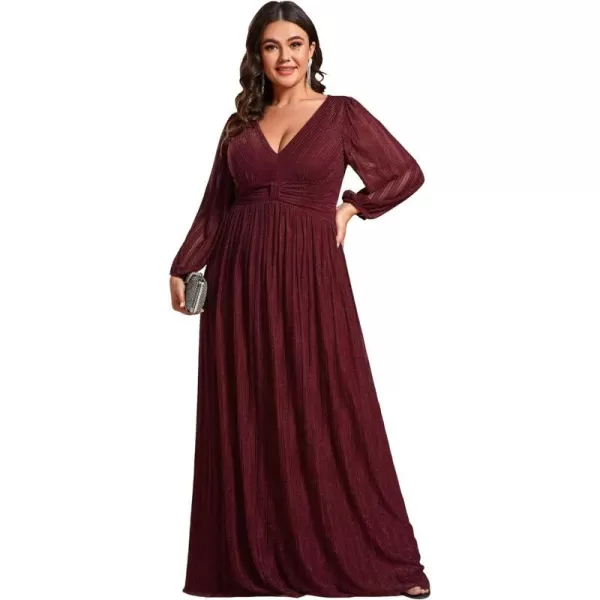 EverPretty Womens Plus Size Glitter Pleated Long Sleeve Evening Dresses 01961DABurgundy