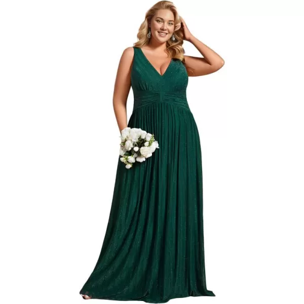 EverPretty Womens Plus Size Glitter V Neck Pleated Long Sleeve Formal Dress 02133DADark Green