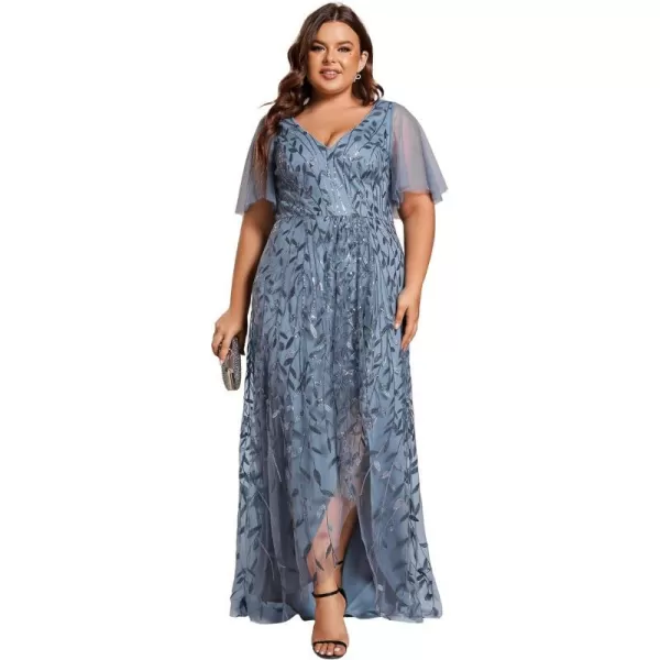 EverPretty Womens Plus Size Gorgeous A Line Sequin Embroidered Evening Dress with Sleeves 02083DADusty Navy