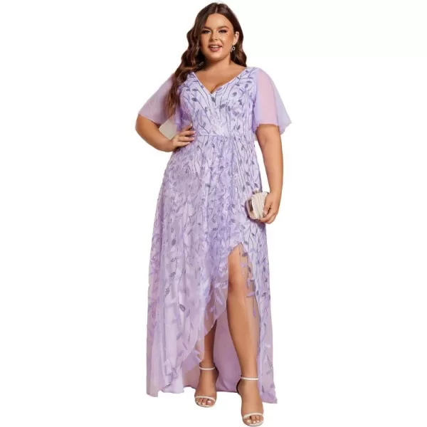 EverPretty Womens Plus Size Gorgeous A Line Sequin Embroidered Evening Dress with Sleeves 02083DALavender