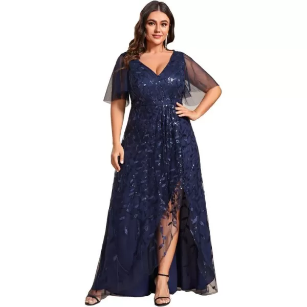 EverPretty Womens Plus Size Gorgeous A Line Sequin Embroidered Evening Dress with Sleeves 02083DANavy Blue