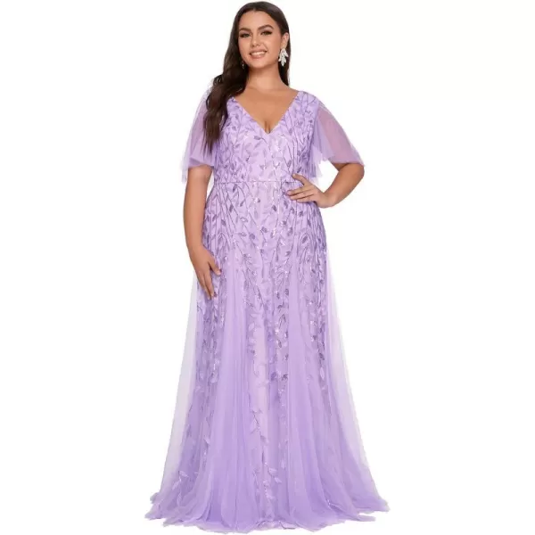 EverPretty Womens Plus Size Long Double V Neck Tulle Aline Special Occasion Dress for Party Lavender US26EverPretty Womens Plus Size Long Double V Neck Tulle Aline Special Occasion Dress for Party Lavender US26