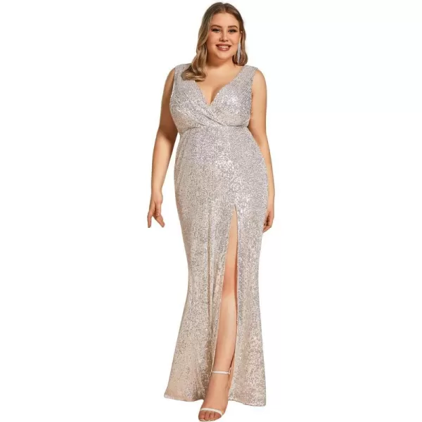 EverPretty Womens Plus Size Long Sleeve Slit Sequin Maxi Evening Dresses 0824PZUSAAchampagne