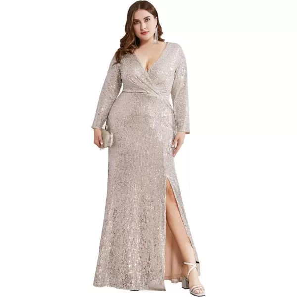 EverPretty Womens Plus Size Long Sleeve Slit Sequin Maxi Evening Dresses 0824PZUSAChampagne