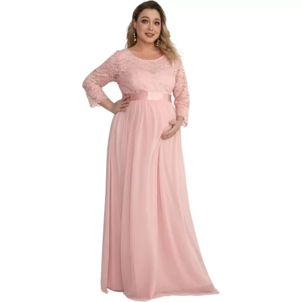 EverPretty Womens Plus Size Maxi Chiffon Maternity Party Dress with Sleeves 20797Pink