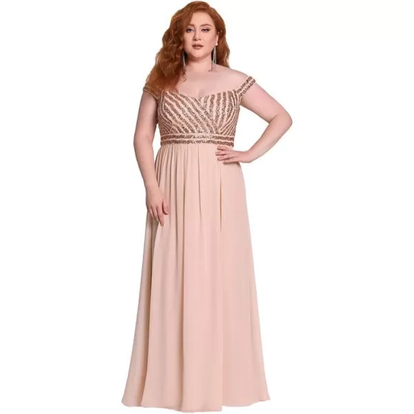 EverPretty Womens Plus Size Off The Shoulder Shoulder Sequin Formal Dress 50067Blush