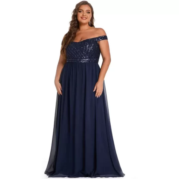 EverPretty Womens Plus Size Off The Shoulder Shoulder Sequin Formal Dress 50067Navy Blue