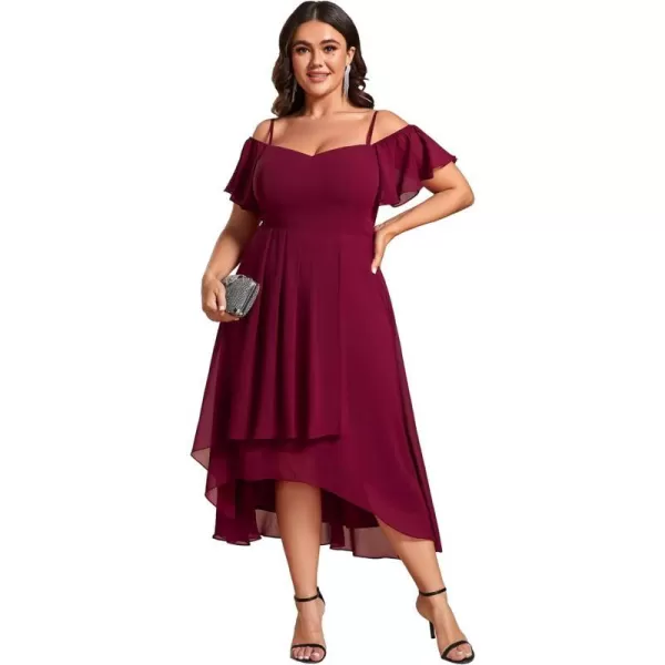 EverPretty Womens Plus Size Ruffle Sleeves Off Shoulder Empire Waist A Line Chiffon Summer Wedding Guest Dress 02103DABurgundy