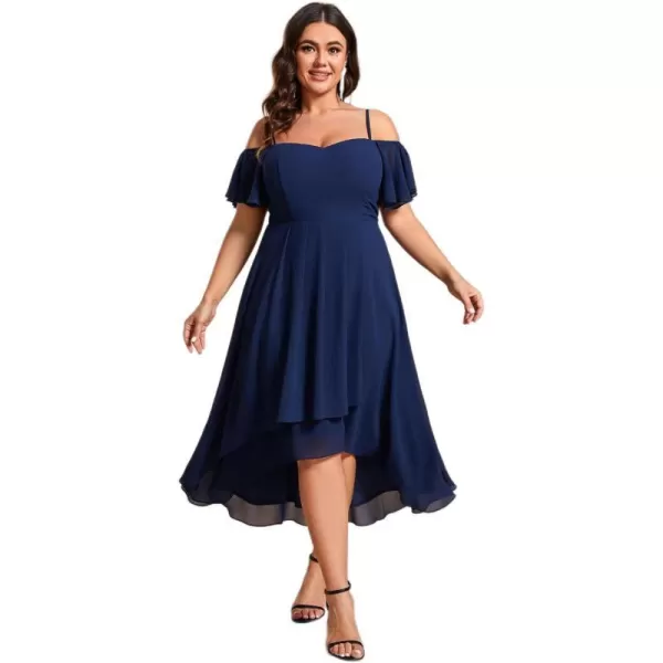 EverPretty Womens Plus Size Ruffle Sleeves Off Shoulder Empire Waist A Line Chiffon Summer Wedding Guest Dress 02103DANavy Blue