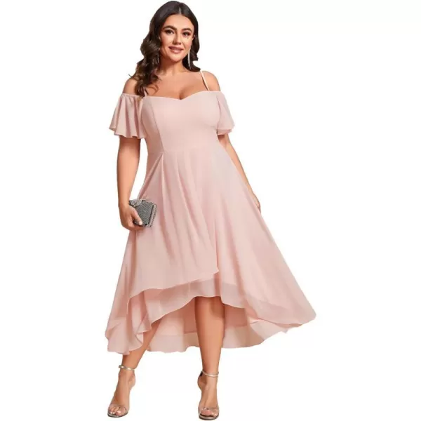 EverPretty Womens Plus Size Ruffle Sleeves Off Shoulder Empire Waist A Line Chiffon Summer Wedding Guest Dress 02103DAPink