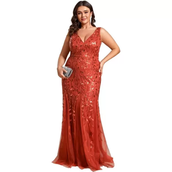 EverPretty Womens Plus Size Sequin Deep VNeck Sleeveless Bodycon Maxi Evening Prom Dress 07886PZUSABurnt Orange