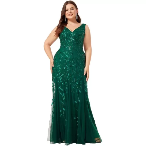 EverPretty Womens Plus Size Sequin Deep VNeck Sleeveless Bodycon Maxi Evening Prom Dress 07886PZUSAGreen