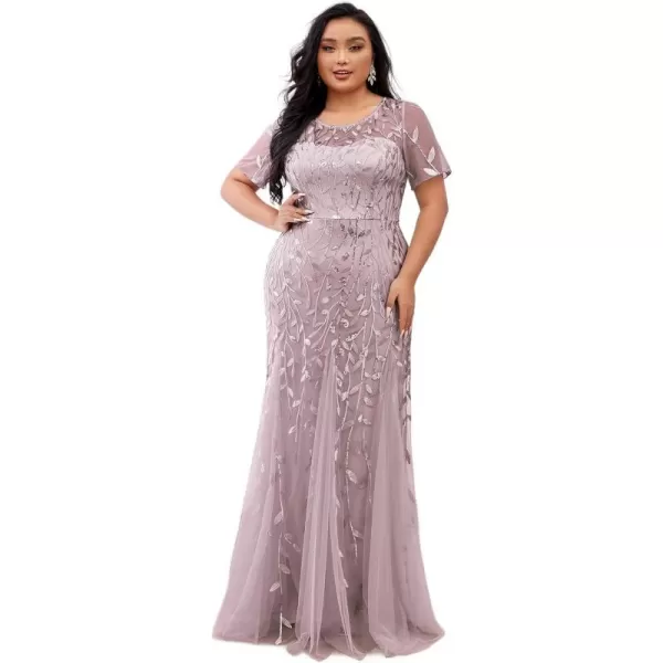 EverPretty Womens Plus Size Sequin Short Sleeves Embroidery Mermaid Maxi Evening Dress 07707PZUSAMauve