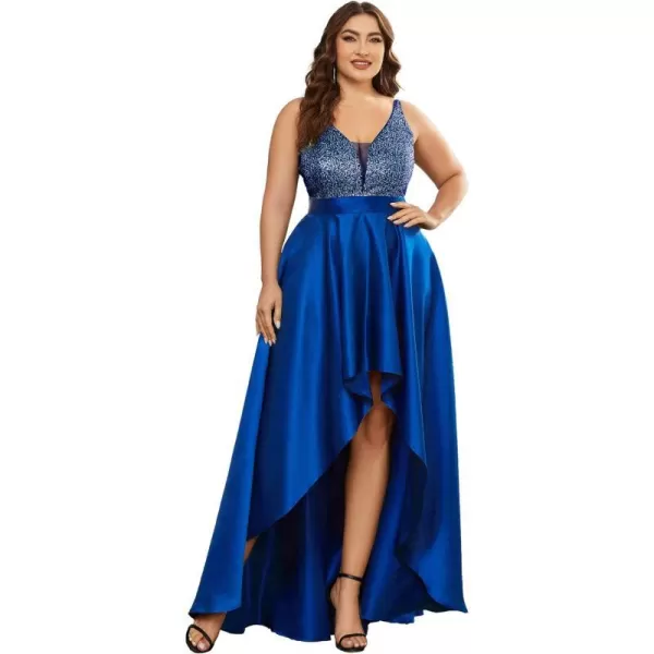 EverPretty Womens Plus Size Sequin VNeck HighLow Aline Evening Dress Prom Gowns 0667PZUSASapphire Blue