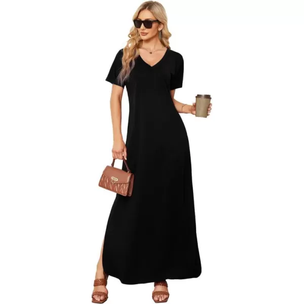 EverPretty Womens Plus Size Short Sleeve Slit Casual Loose Summer Long Tshirt Dresses with Pockets 01793PZBlack