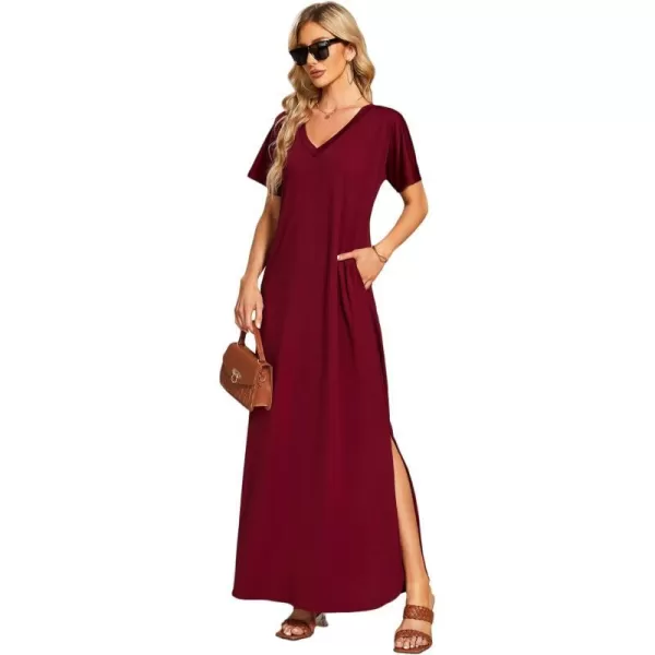 EverPretty Womens Plus Size Short Sleeve Slit Casual Loose Summer Long Tshirt Dresses with Pockets 01793PZBurgundy