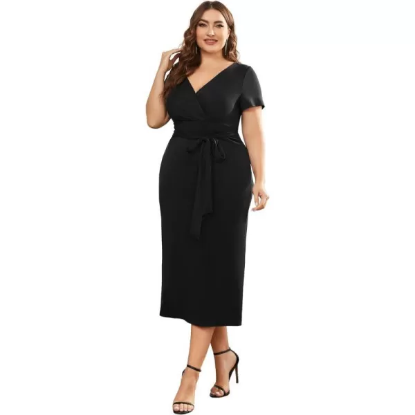 EverPretty Womens Plus Size Short Sleeve VNeck Work Pencil Dress Office Dresses 01783PZBlack