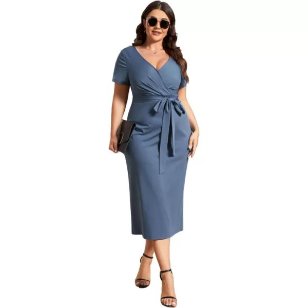 EverPretty Womens Plus Size Short Sleeve VNeck Work Pencil Dress Office Dresses 01783PZDusty Navy