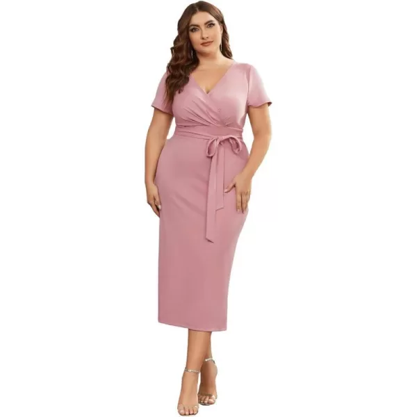 EverPretty Womens Plus Size Short Sleeve VNeck Work Pencil Dress Office Dresses 01783PZDusty Rose