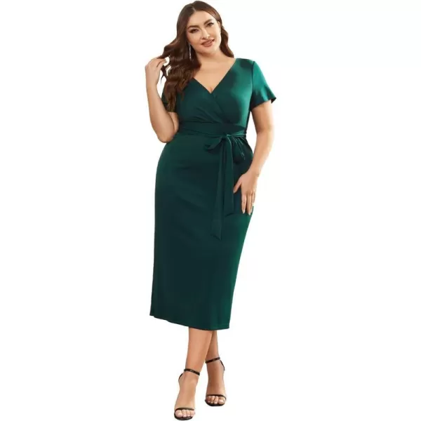 EverPretty Womens Plus Size Short Sleeve VNeck Work Pencil Dress Office Dresses 01783PZGreen