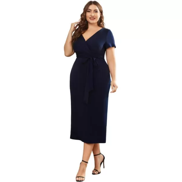 EverPretty Womens Plus Size Short Sleeve VNeck Work Pencil Dress Office Dresses 01783PZNavy Blue