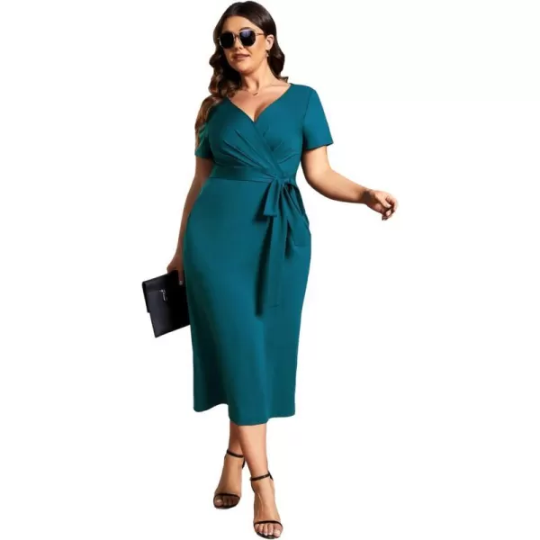 EverPretty Womens Plus Size Short Sleeve VNeck Work Pencil Dress Office Dresses 01783PZTeal