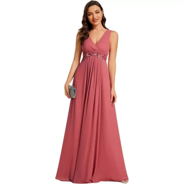 EverPretty Womens Plus Size Sleeveless V Neck Applique Pleated ALine FloorLength Evening Gowns Cameo Brown US16EverPretty Womens Plus Size Sleeveless V Neck Applique Pleated ALine FloorLength Evening Gowns Cameo Brown US16