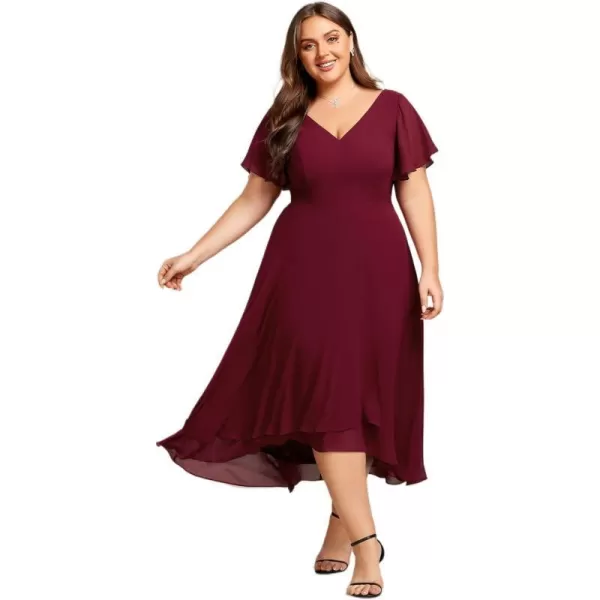 EverPretty Womens Plus Size V Neck Asymmetric Hem Chiffon Wedding Guest Dress 01756DABurgundy