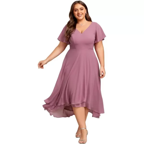 EverPretty Womens Plus Size V Neck Asymmetric Hem Chiffon Wedding Guest Dress 01756DAOrchid