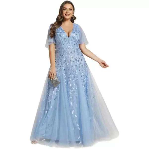 EverPretty Womens Plus Size V Neck Embroidered Sparkle Long Semi Formal Dresses Blue US20EverPretty Womens Plus Size V Neck Embroidered Sparkle Long Semi Formal Dresses Blue US20