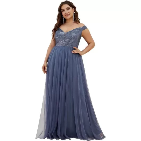 EverPretty Womens Plus Size V Neck Sequin Tulle A Line Formal Evening Dress 0277PZUSAHaze Blue