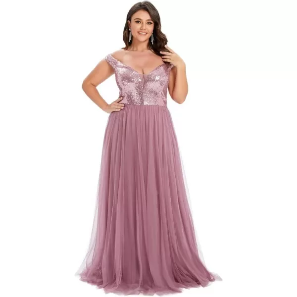 EverPretty Womens Plus Size V Neck Sequin Tulle A Line Formal Evening Dress 0277PZUSAOrchid