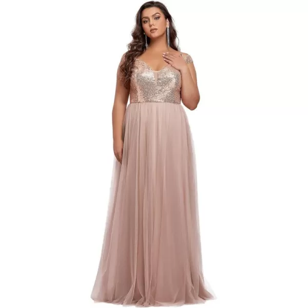 EverPretty Womens Plus Size V Neck Sequin Tulle A Line Formal Evening Dress 0277PZUSARose Gold