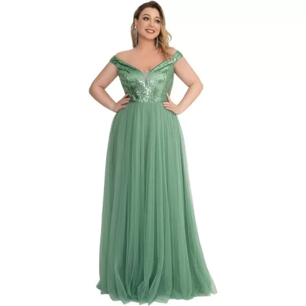 EverPretty Womens Plus Size V Neck Sequin Tulle A Line Formal Evening Dress 0277PZUSASage Green