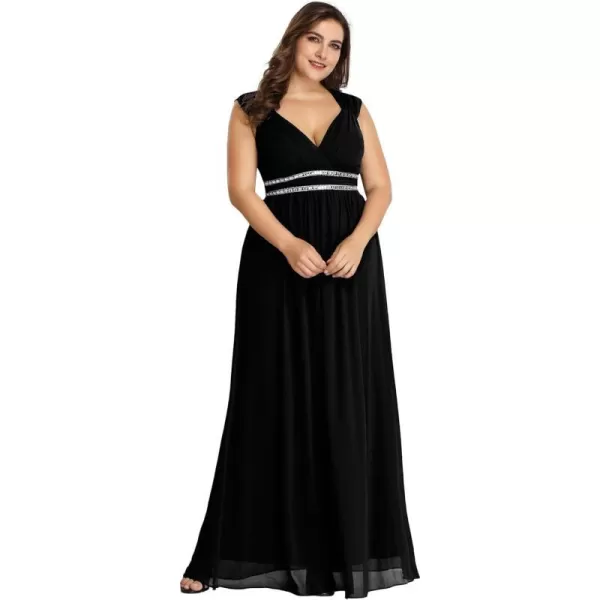 EverPretty Womens Plus Size VNeck Empire Waist Evening Party Maxi Dress 08697Black