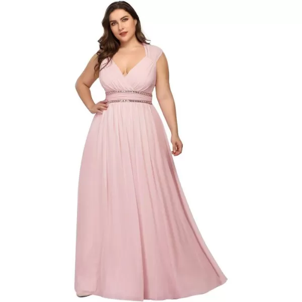 EverPretty Womens Plus Size VNeck Empire Waist Evening Party Maxi Dress 08697Pink