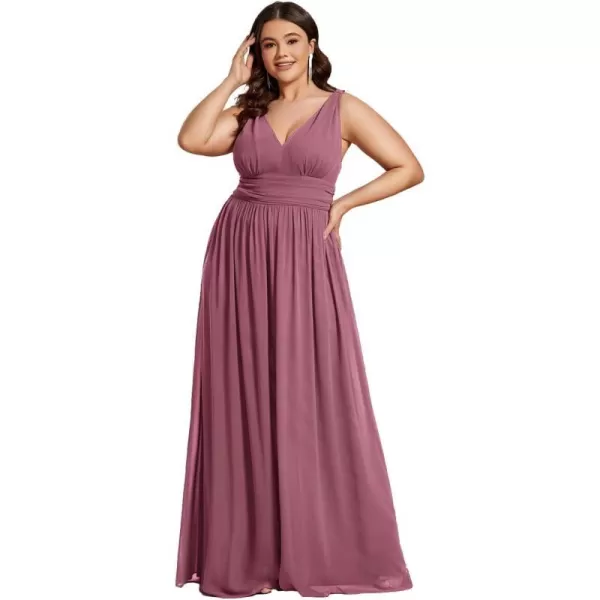 EverPretty Womens Plus Size VNeck Pleated Chiffon Maxi SemiFormal Dress Evening Dresses 09016PZUSAOrchid