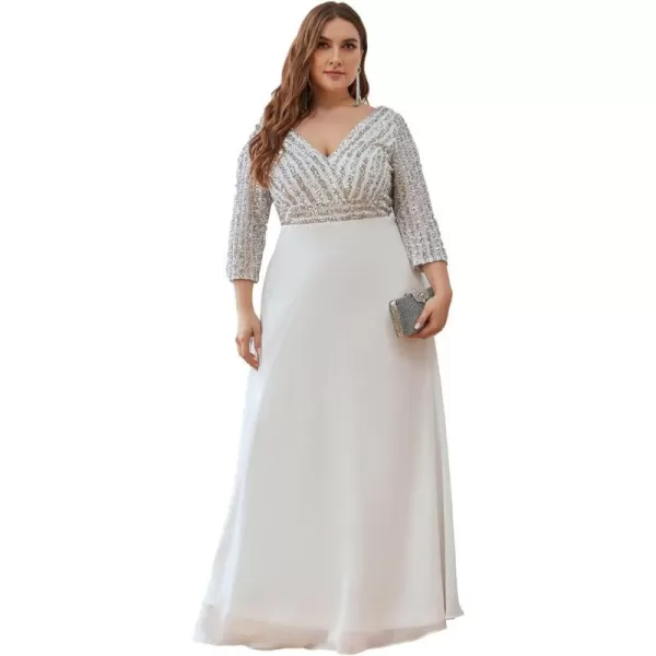 EverPretty Womens Plus Size VNeck Sparkle Sequins Chiffon Long Sleeves Formal Dresses 0751PZWhite