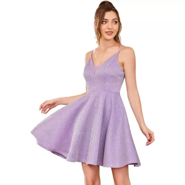 EverPretty Womens Prom Dress Sparkle V Neck Sleeveless ALine Mini Summer Dress Cocktail Dress 03124Lavender