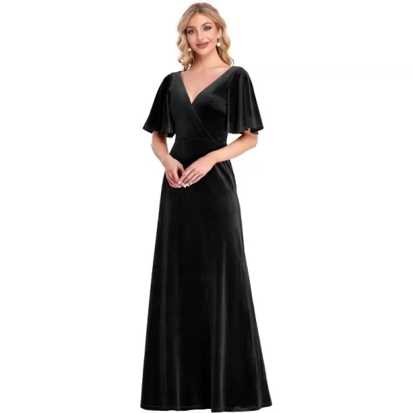 EverPretty Womens Retro Evening Gown A Line VNeck Wrap Velvet Long Formal Dresses 0861Black