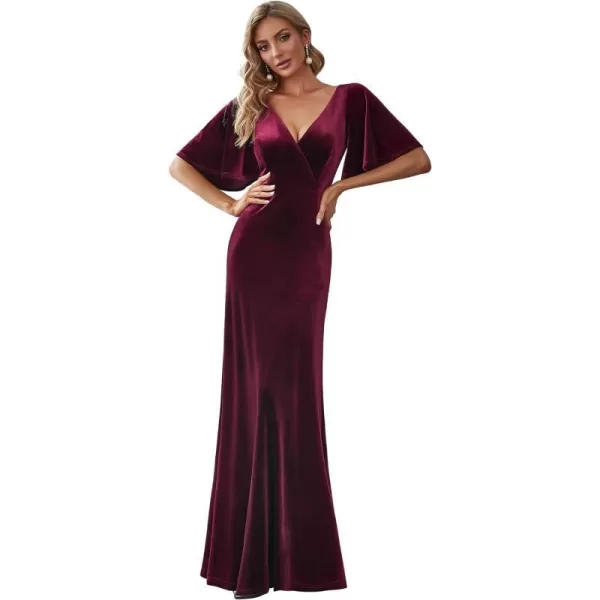 EverPretty Womens Retro Evening Gown A Line VNeck Wrap Velvet Long Formal Dresses 0861Burgundy