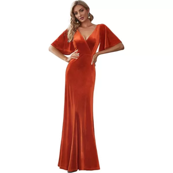 EverPretty Womens Retro Evening Gown A Line VNeck Wrap Velvet Long Formal Dresses 0861Burnt Orange